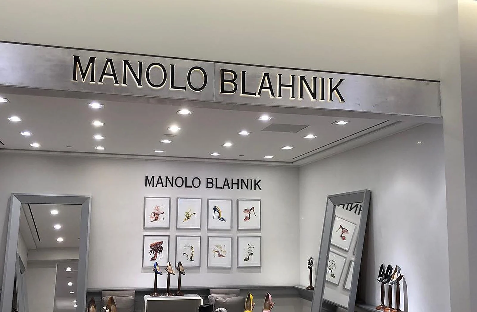 Manolo Blahnik boutique at Holt Renfrew, white walls