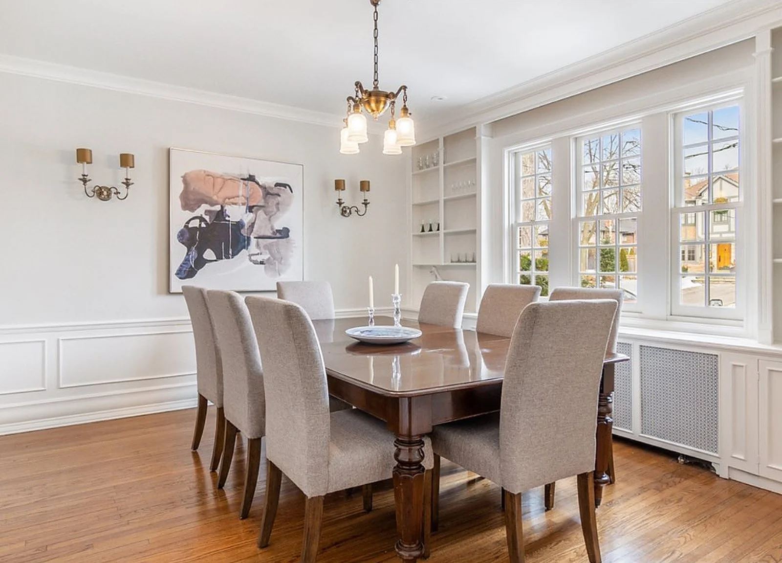 AFTER: dining room white wainscoting, light grey walls