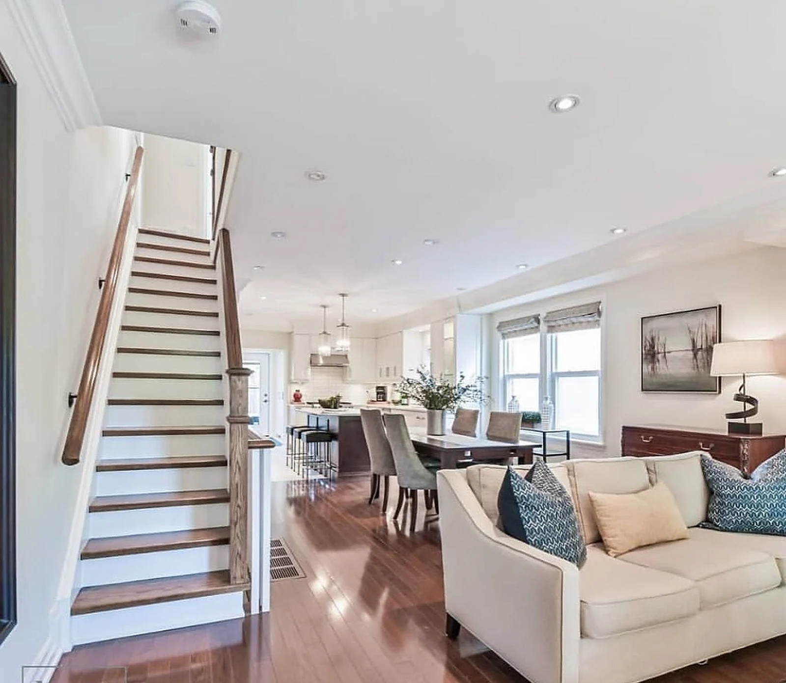 Living room and staircase, white