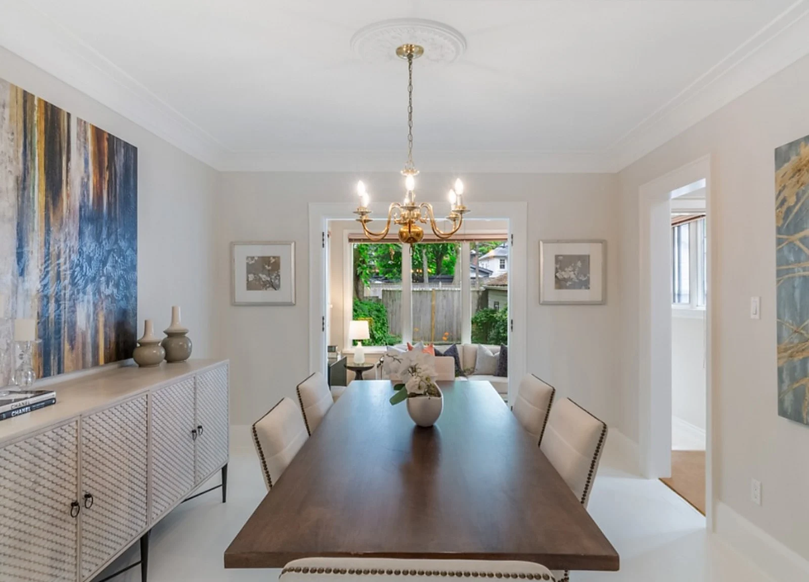 AFTER: dining room white, chandelier