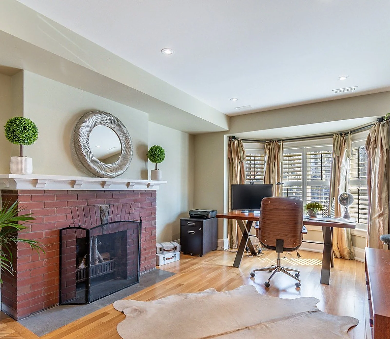 Rosedale office with red brick fireplace