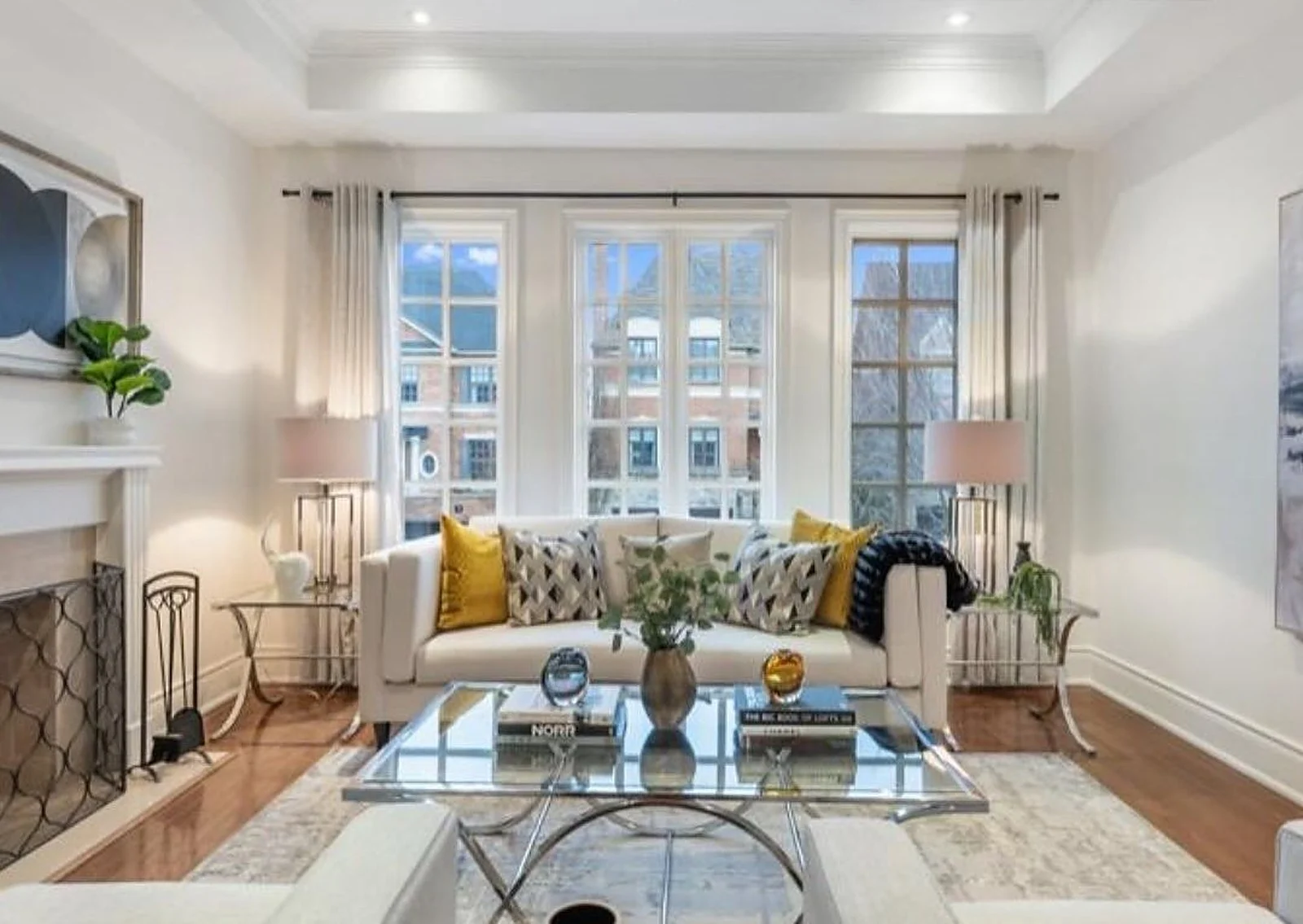 Staged living room in bright neutral